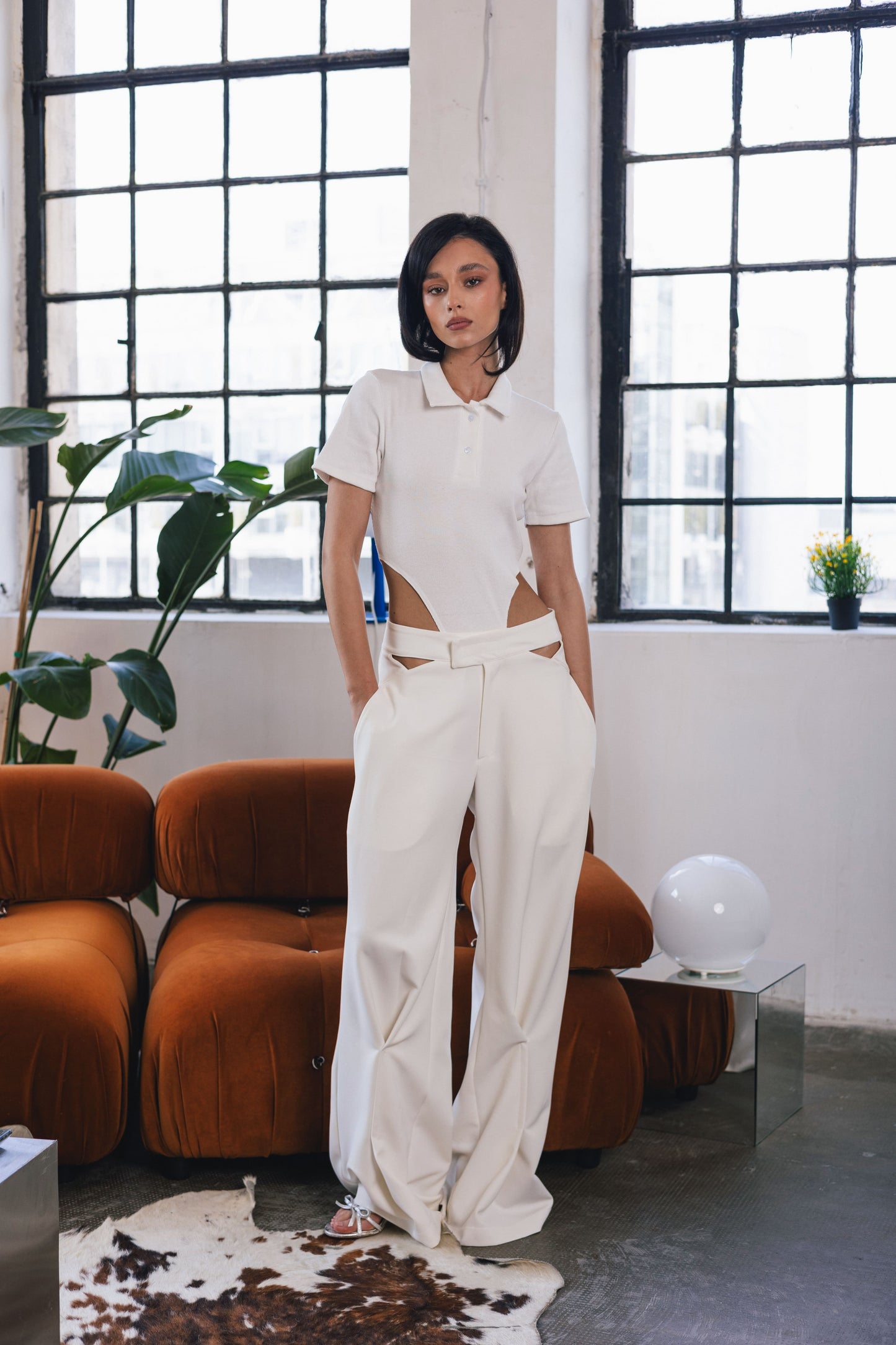 Cut-Out Body & High-Waisted Wide-Leg Pants
