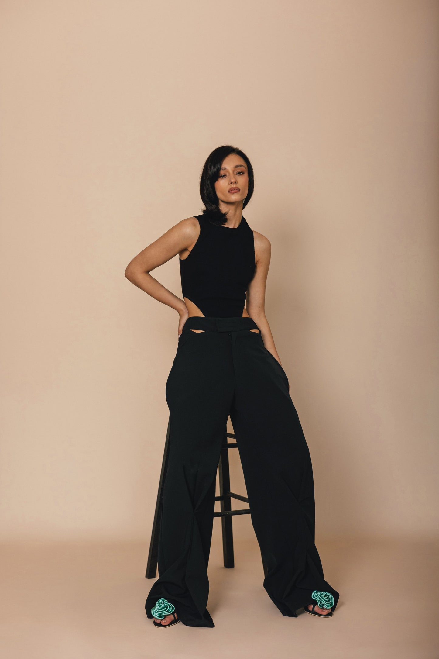 Cut-Out Body & High-Waisted Wide-Leg Pants