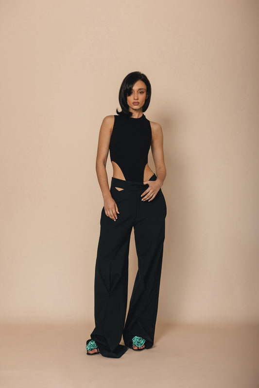 Cut-Out Body & High-Waisted Wide-Leg Pants