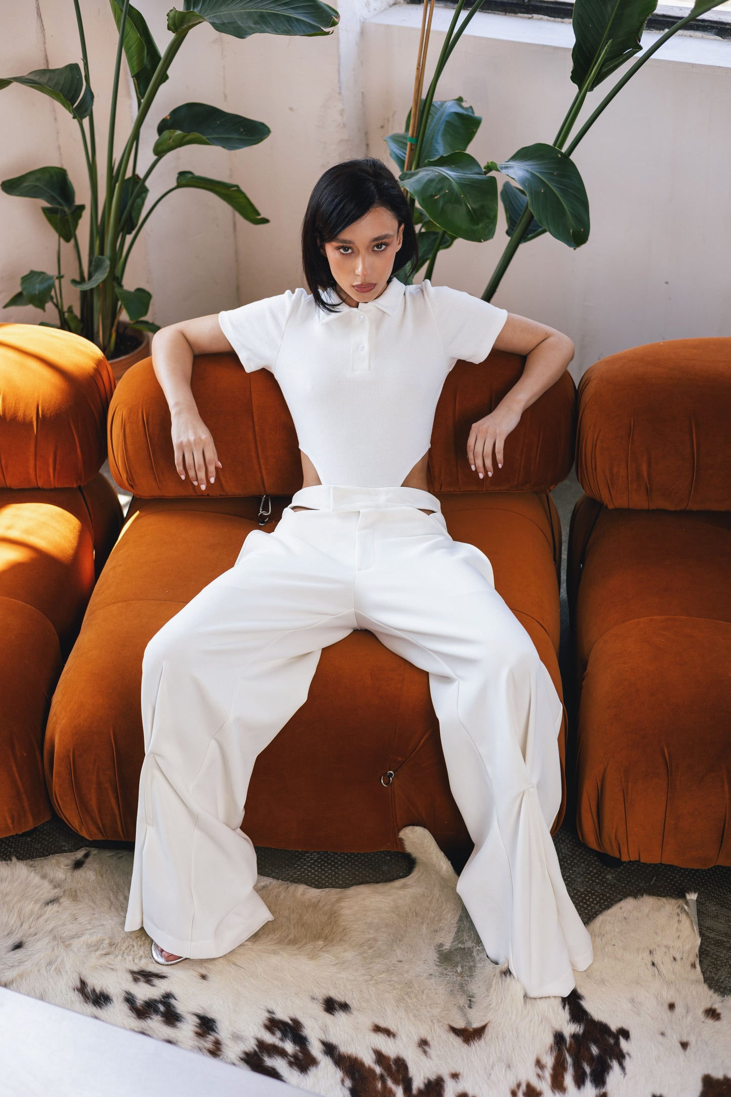 Cut-Out Body & High-Waisted Wide-Leg Pants