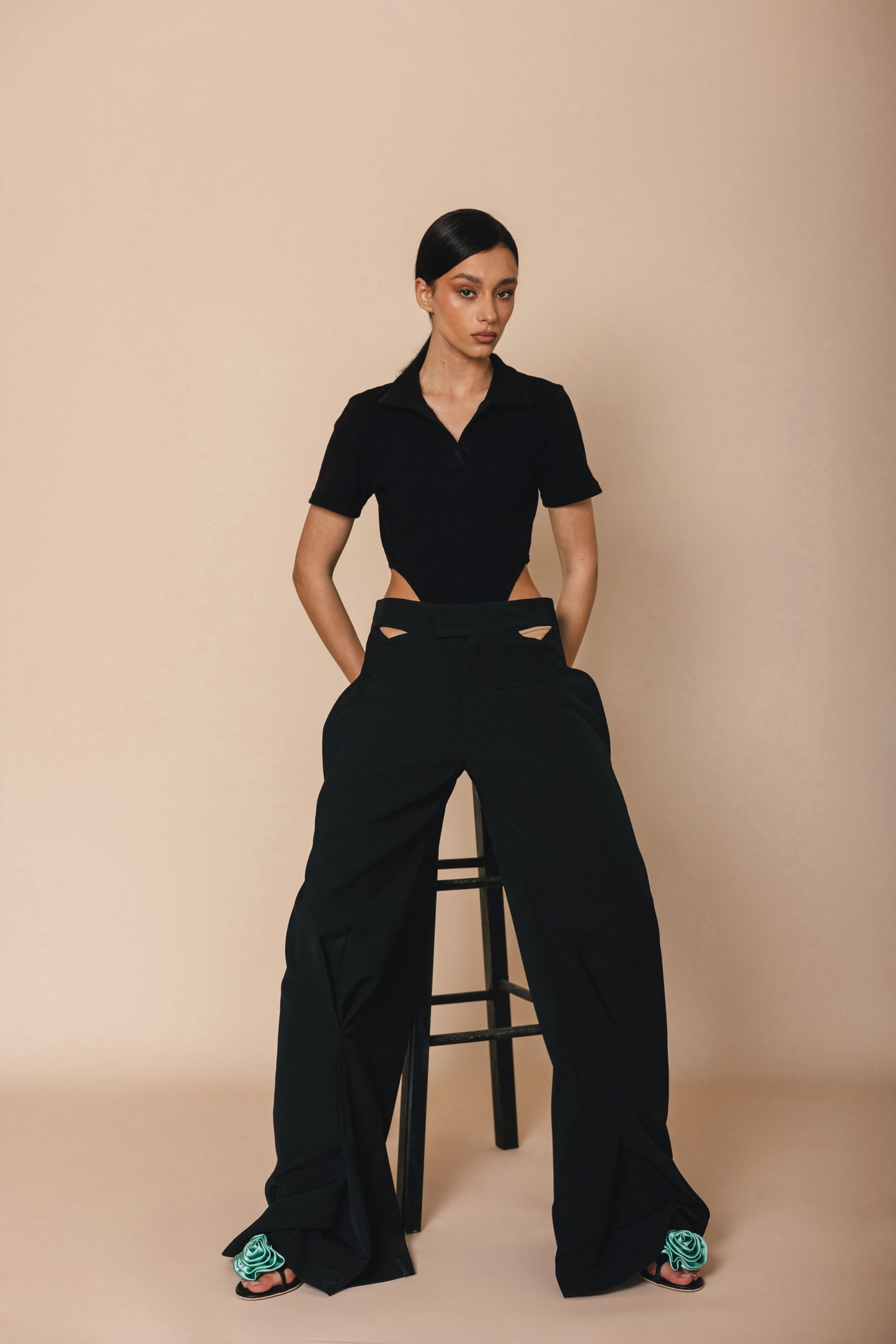 Cut-Out Body & High-Waisted Wide-Leg Pants