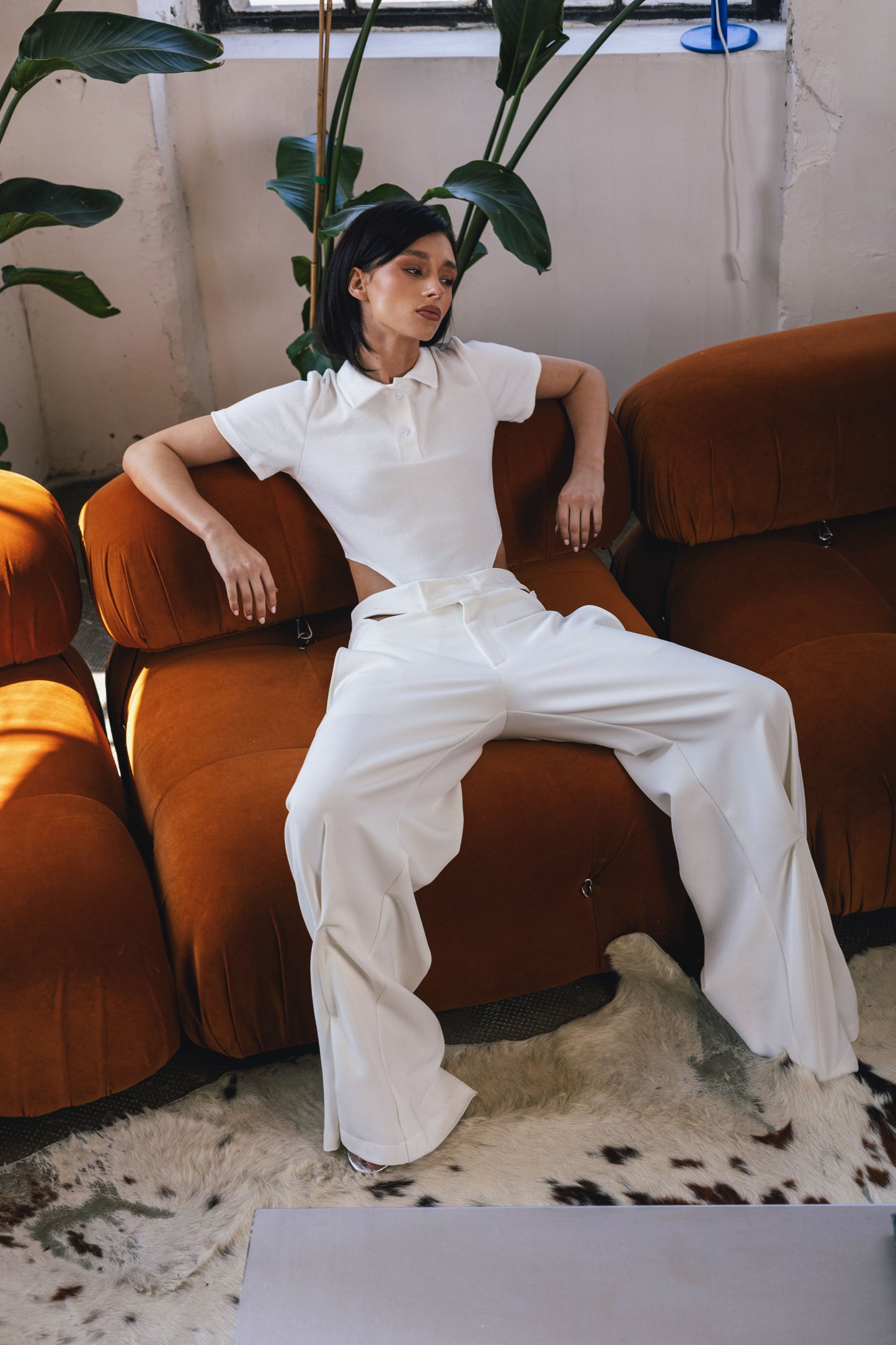 Cut-Out Body & High-Waisted Wide-Leg Pants
